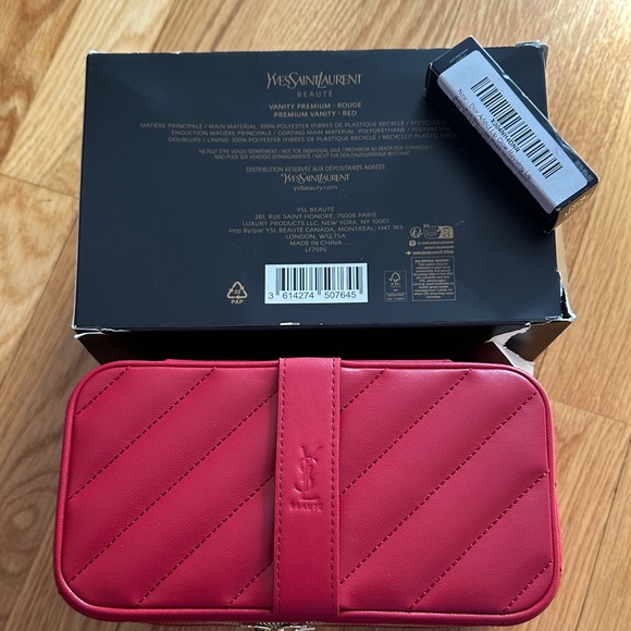 Yves Saint Laurent Red Quilted Vanity Case and Dior lipstick soft nude full size - Picture 2 of 14